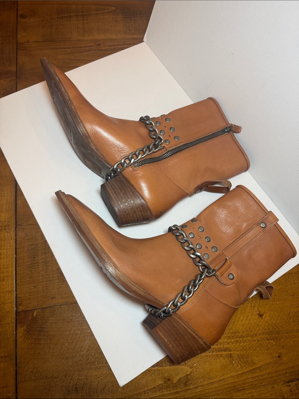 New Free People Aiden Chain Moto Boots 9.5 brown leather new no box - Picture 3 of 11